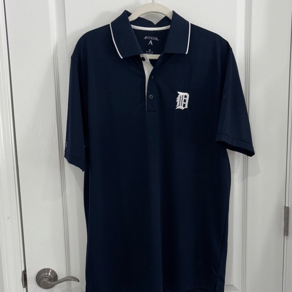 Antigua Detroit Tigers baseball Men's Dark Blue Polo with White Accents medium